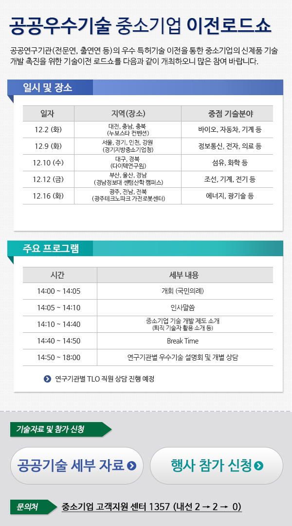 공공우수기술 중소기업 이전로드쇼