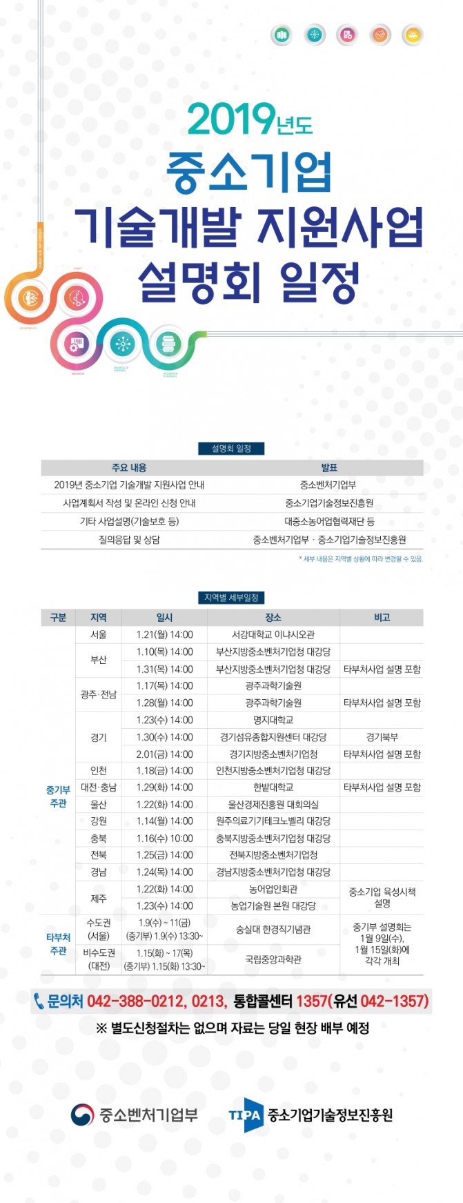 2019_중소기업기술개발 지원사업 설명회 일정